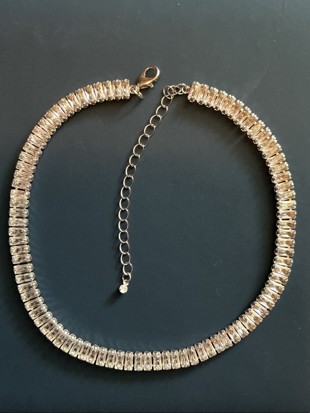 Genuine CZ Baguette Choker Necklace - Silver Plated
